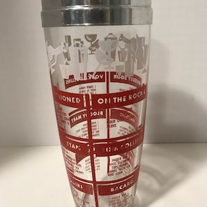 Vintage Cocktail  Shaker Chrome & Glass Barware Drink Shaker Drink Mixer Clear with Red Graphics