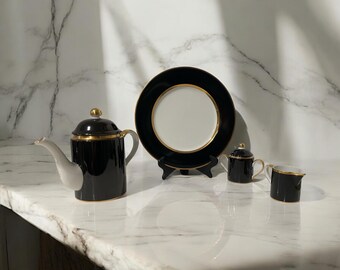 Vintage 1978 Fitz And Floyd Renaissance 4  pc Set Coffe Pot Sugar Creamer Cake Serving Platter