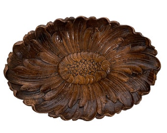 MCM Orna Wood Decorative Plate/DISH Flower Accent Piece Candy Dish