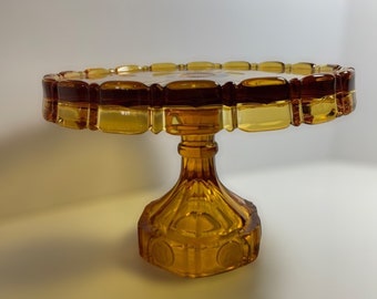 Fostoria 1963 Amber Glass CAKE STAND Coin 10”x 6 3/4” Thick Heavy Glass Housewarming Gift