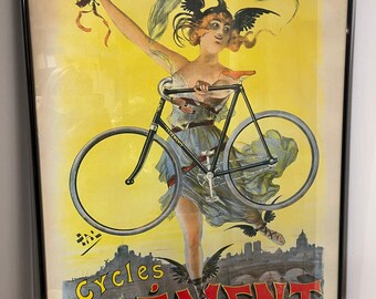 CLEMENT Cycles Print  Paris  Pneu Dunlop Barware Gameroom Man cave Euro Extra Large 32” x 23”