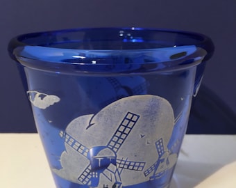 Hazel Atlas 1930s Depression Glass Cobalt Blue Windmill Ice Bucket Small Antique