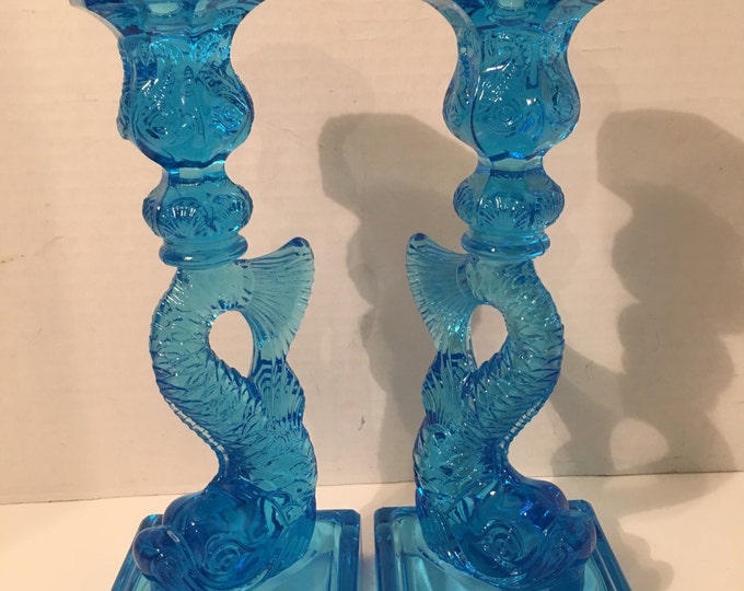 Blue Dolphin Candlesticks Vintage by Metropolitan Museum of Etsy