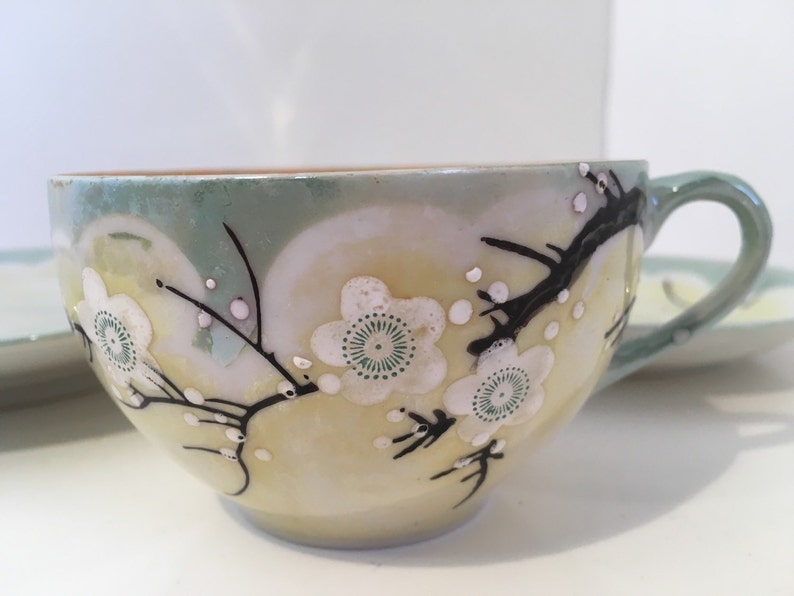 Lusterware Japan Dogwood 3pc Set Cup Saucer /& Dessert Plate Vintage 1940s Collectable