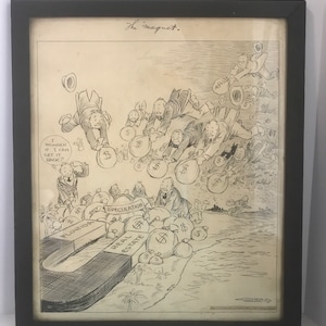 Antike Lithographie ZEITUNGSKUNST Die Chicago Tribune „The Magnet“ 1925 gerahmter Druck