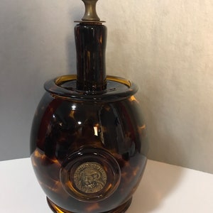 Italian Jug Bottle Barrel Amber Brown Handblown Spotted Glass Handblown Brass Medallion Caterina DeMedici Barware