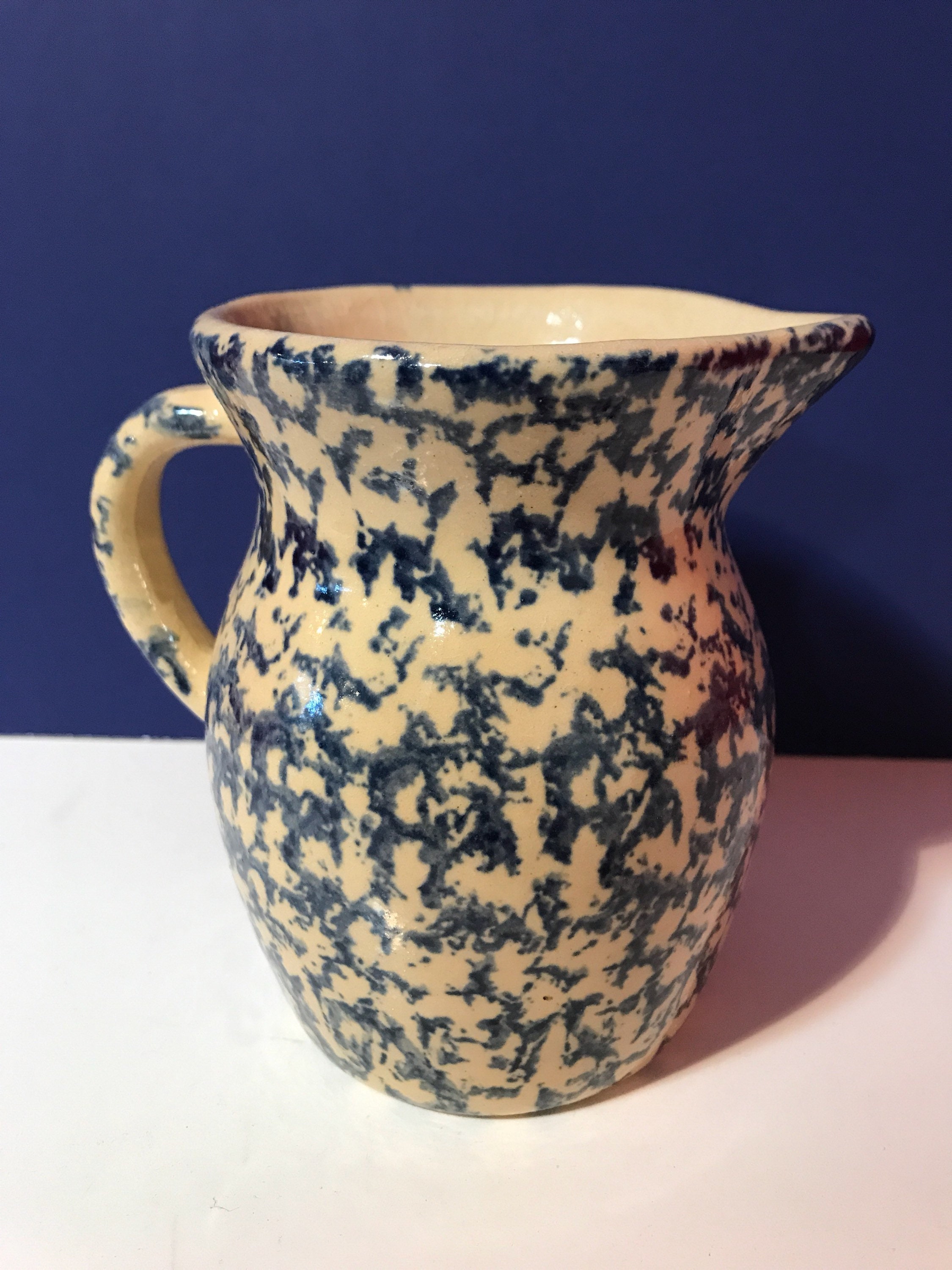 Antique Sponge Ware Blue and Cream Small Pitcher by Robinson Etsy