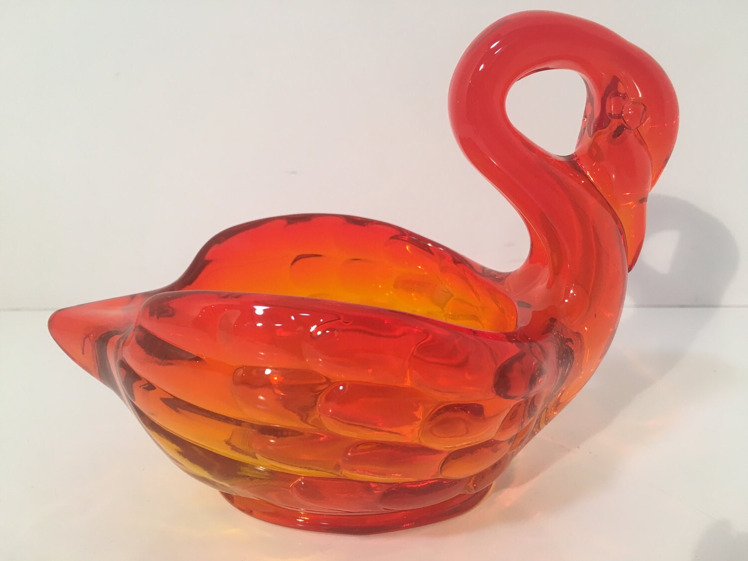 Vintage Viking Art Glass Amberina Swan Candy/soap Dish or Accent