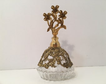 Vintage Ormolu High Quality Filigree/Brass Vanity Dresser Perfume Perfume Bottle