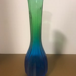 Vintage MidCentury  Blue to Green Glass Bud Vase