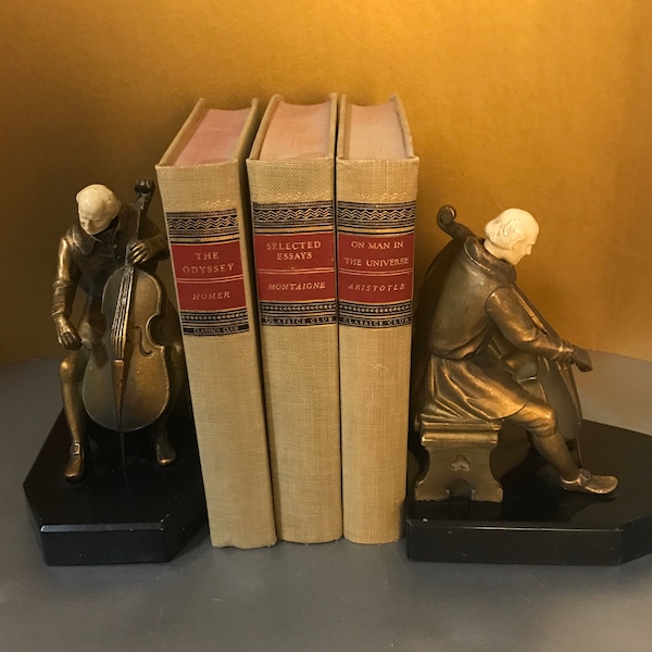 JB Hirsch  Ivorine Cellist Bookends 1932 J.Ruhl Bronzed Metal