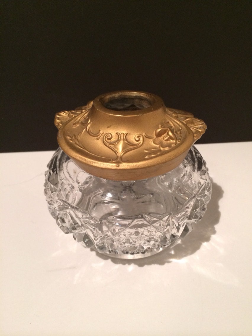 Small Pressed Glass Round Potpourri Candle Jar Holder Etsy