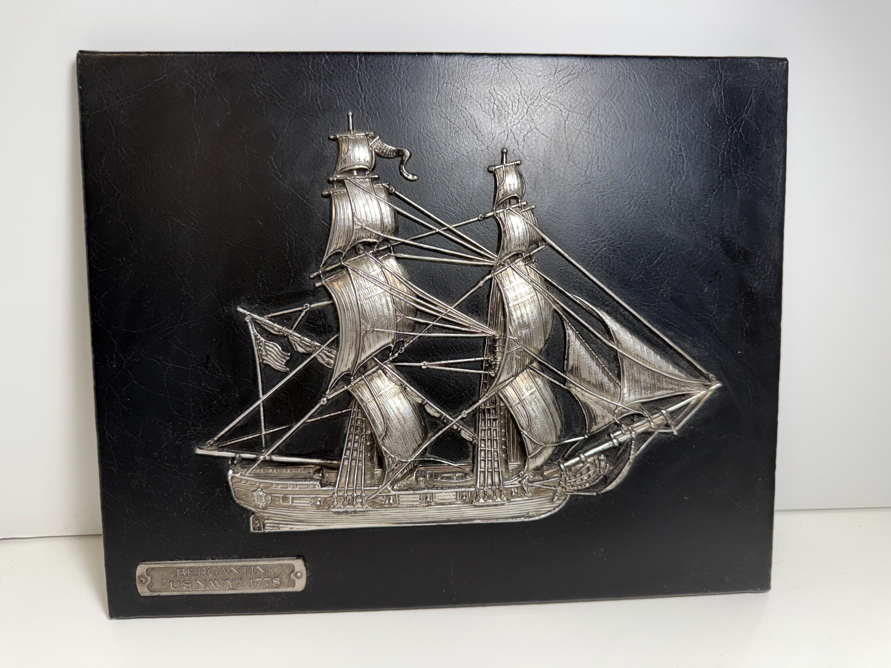 Vintage 1950s Made in Spain Wall Plaque BERGANTIN US NAVY 1778