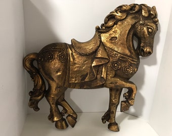 Mid Century Modern Large Syroco Gold Horse Wall Art/Hanging