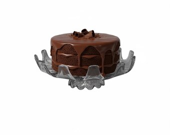 Glass Cake fruit Pastries Stand Vintage Bohemian Czechoslovakian Crystal Clear & Frosted