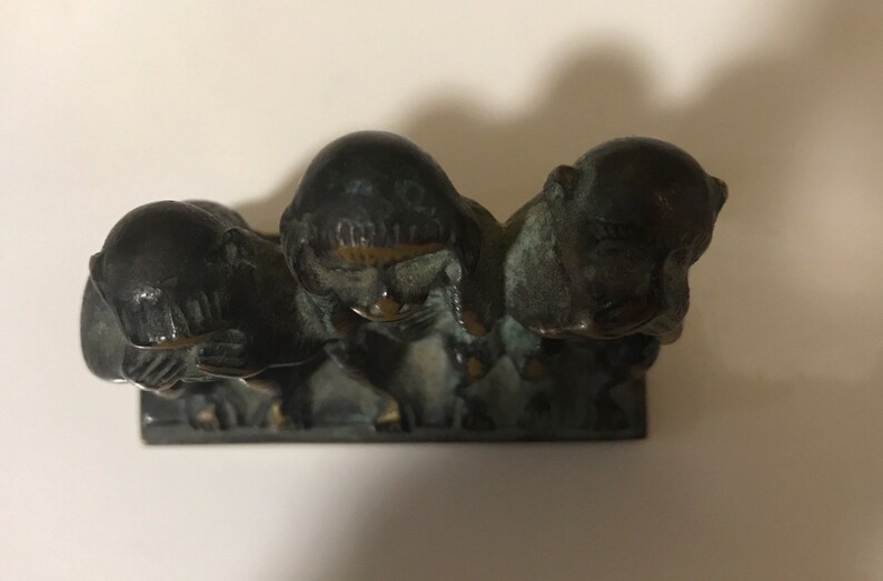 Solid Brass Figurine See No Evil Hear No Evil Speak No Evil Monkeys Tiny 2 58\u201dwide x 2\u201dtall x 1 18\u201d deep