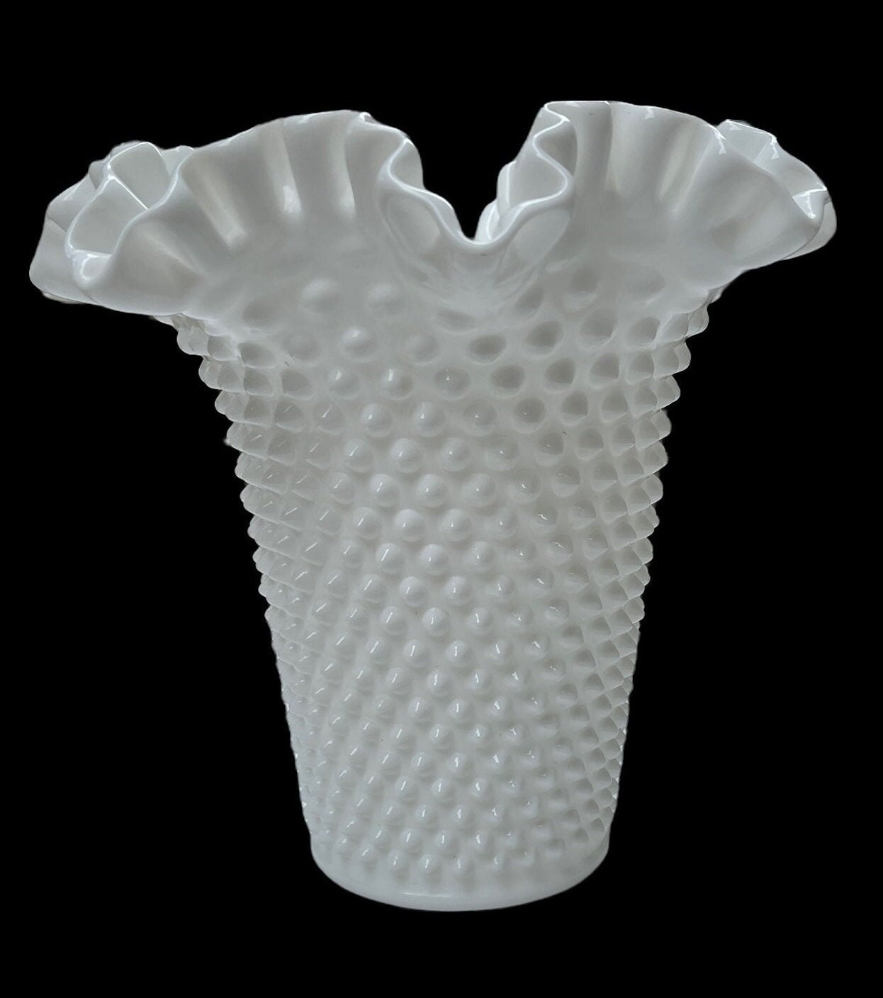 フェントン　ホブネイル ピンクホワイト ガラス花瓶 フェントン製 ボブネイル ピンクホワイト フリル花瓶 – Allen