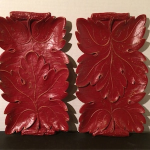 Syroco 1940 wall hanging/Dish Leaves Decor brick Red/distressed Gold Undertones 2pc Set