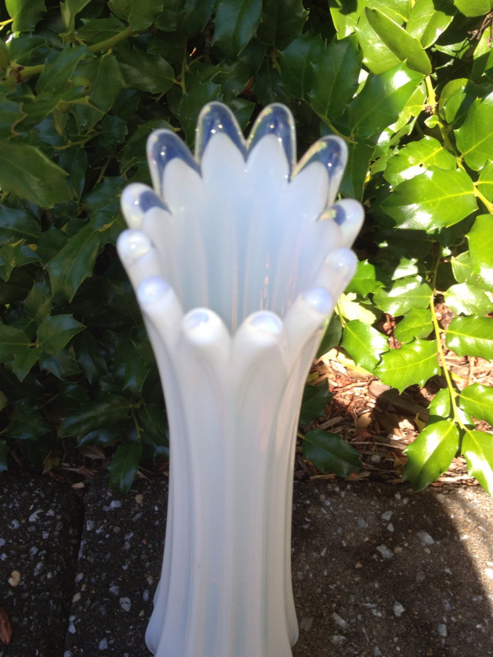 Milk Glass Vase Tree Trunk Opalescent Vintage Etsy