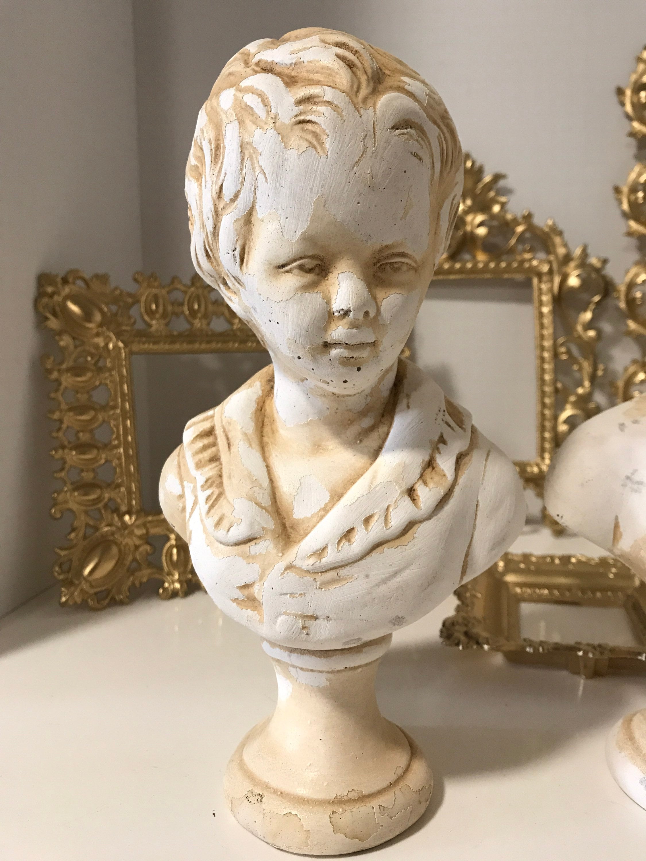 Vintage Alexander Backer Co Boy & Girl Busts Chalkware 1940s-1960s