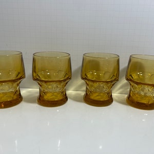 Vintage Anchor Hocking MCM Amber Topaz Georgian 4pc Set Honey Comb Designed