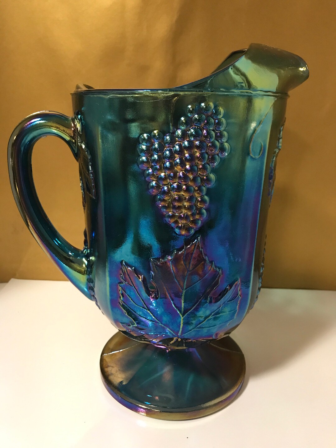 Vintage Indiana Glass Harvest Blue Iridescent Glass Pitcher Etsy