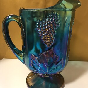 Vintage Indiana Glass Harvest Blue Iridescent Glass Pitcher