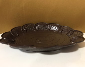 Syrocohout vintage bruin ovale tafelschaal/bord fruitschaal middenstuk groot/medium