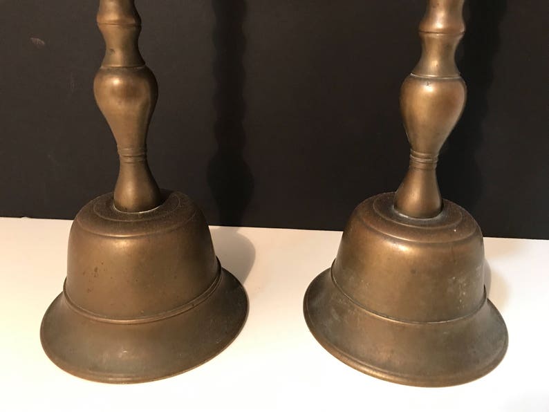 Antique Pair Brass Candlesticks Tall /bell Shaped Base Etsy