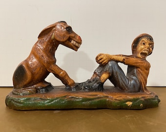 Figura de hombre y burro con cara fea, de la década de 1940, de producción múltiple, rara, americana