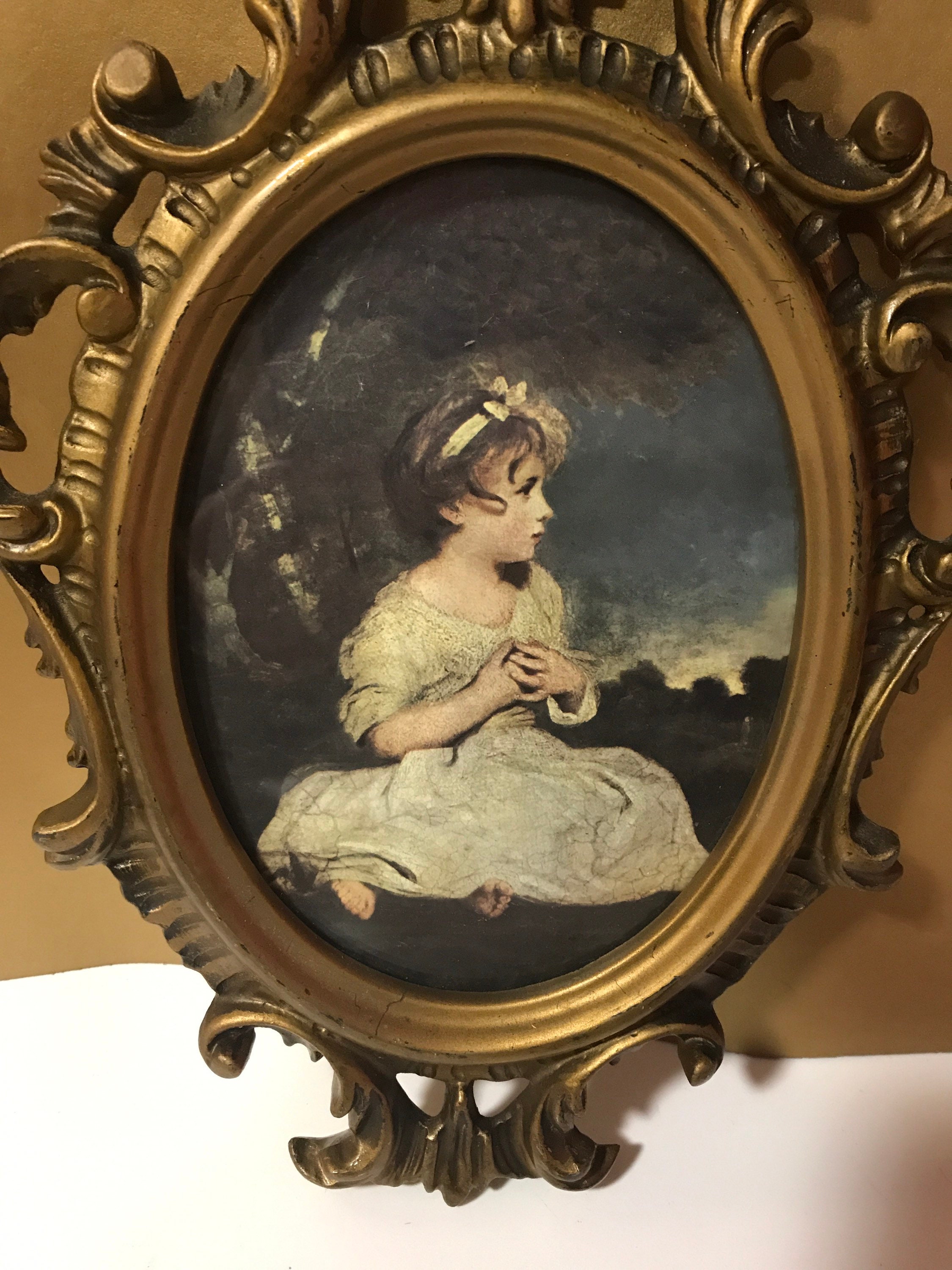 イタリアの装飾的な額入りプリント ヴィンテージ 小 11インチ x 7