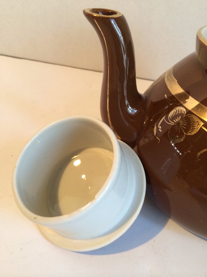 Teapot Brown with Gold Edging by Hall's China Co Vintage Etsy