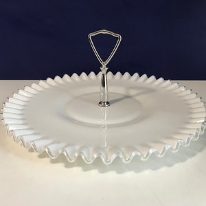 Fenton Vintage Silvercrest Large Serving Plate with Handle Cookies Cupcakes Cottage Chic Ruffled edge