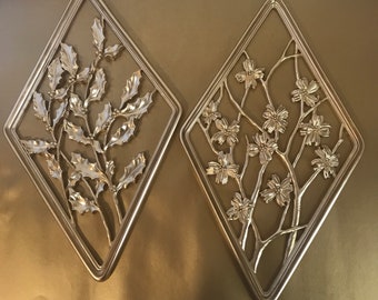Vintage Mid Century Modern Wall Hangings By Syroco Wood Home Decor Holly Branches & Dogwood 2 pc Set