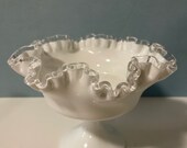 Fenton Silvercrest Ruffled Edge pedestal Centerpiece Bowl Cottage Chic