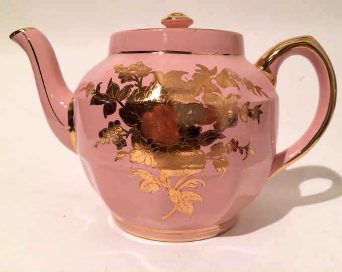 Sadler Teapot Pink Gold Gilt Floral England Display Etsy