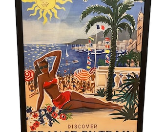 Authentic ORIGINAL PRINT Paris 1955 &quot;France By Train&quot; French National Railroads 41 1/2”x 26 1/2”