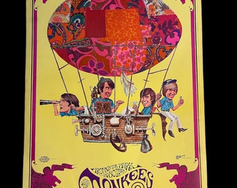 Original Monkees 1967 Sparta Graphics Dave Schiller AOR BG Poster 39”x29 1/4” “Around the Park in Eighty Days”