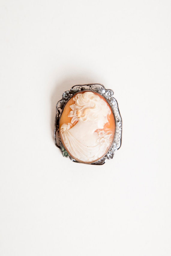 Victorian Cameo Brooch, Silver Plate. Genuine 1890