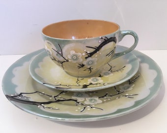 Lusterware Japan Dogwood 3pc Set Cup Saucer & Dessert Plate Vintage 1940s Collectable On Sale GET  20% Off When you Use Coupon Code