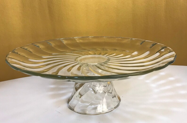 Vintage Clear Glass Swirl Extra Large Cake Stand Etsy