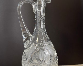 Wine Bottle/Decanter Cut Glass with Handle Vintage