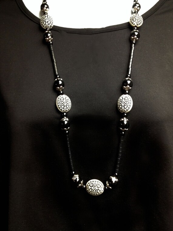 Items similar to Bead necklace Bead jewelry Etched bead necklace style