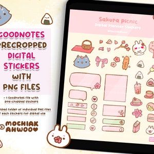 Sakura Picnic Theme Icon Digital Sticker Set! Goodnotes Pre-cropped Stickers | Individual Transparent PNG Stickers | Instant Download