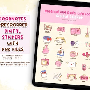 Magical Girl Daily Icon Digital Sticker Set! Goodnotes Pre-cropped Stickers | Individual Transparent PNG Stickers | Instant Download