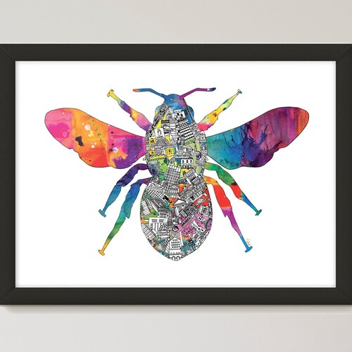 Manchester Bee Print Manchester Wall Art Worker Bee Etsy