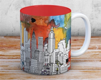 New York City Mug - NYC Gift - New York Coffee Mug - Watercolour Skyline