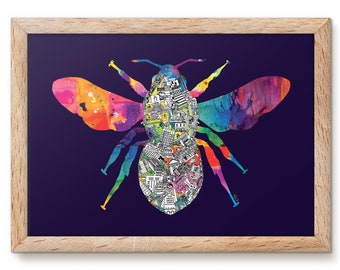 Manchester Worker Bee Print - Manchester Bee Art - Manchester Bee Gift - Manchester valentines Gift - Bee Wall Art - Home Decor