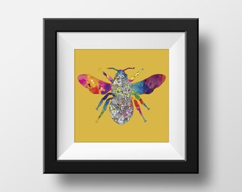 Manchester Bee Print Square - Available in multiple colours - Manchester Wall Art - Worker Bee Digital Print - Manchester Bee Gift