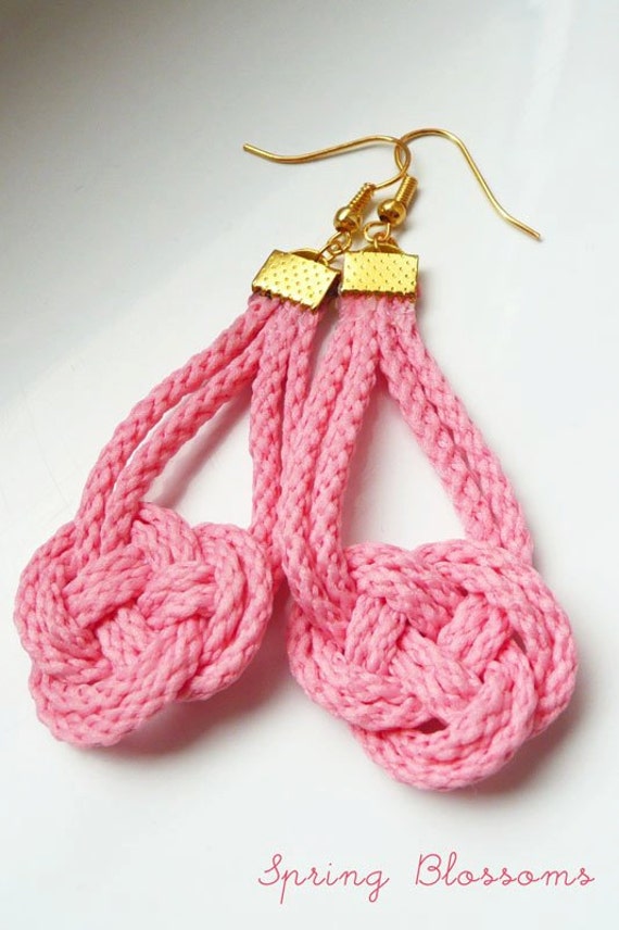 Items similar to Nautical knotted rope earrings in Salmon on Etsy
